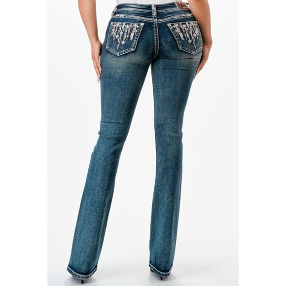 Grace in LA Women's Aztec Western Embroidered Stonewashed Bootcut Stretch Jeans - Picture 3 of 3